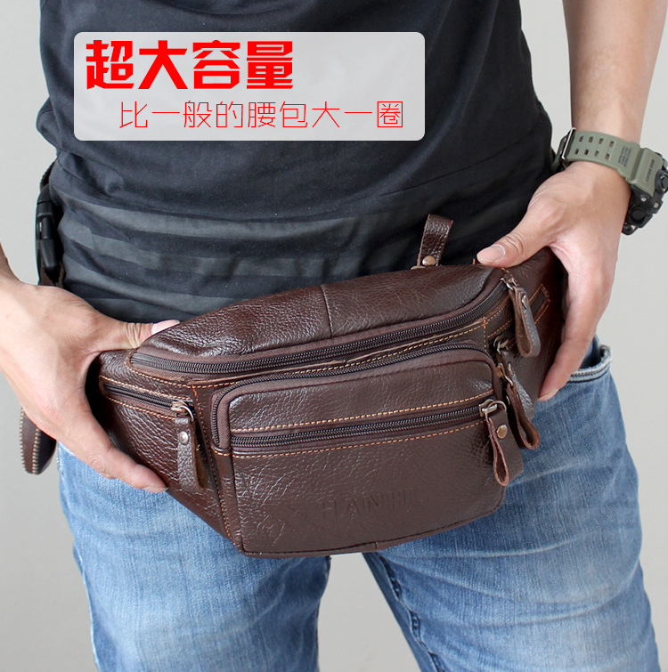 Running Gear Holder - Genuine Cowhide Leather Waist Bag Men